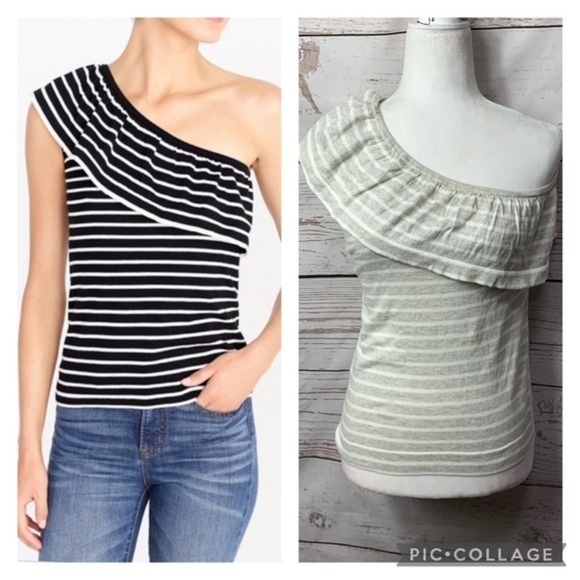 NWOT J.Crew One Shoulder Ruffle Striped Tank - Picture 1 of 6